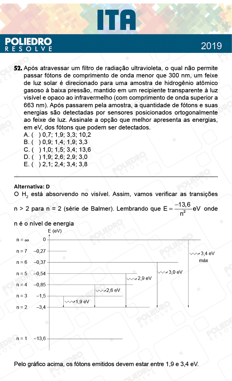 Questão 52 - 1ª Fase - FIS / POR / ING/ MAT / QUI - ITA 2019