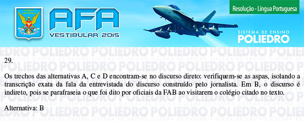 Questão 29 - Prova Modelo B - AFA 2015