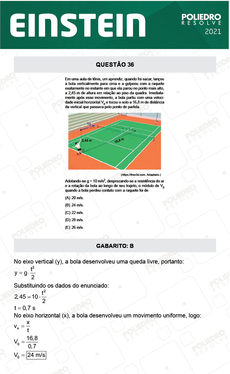 Questão 36 - Fase única - EINSTEIN 2021