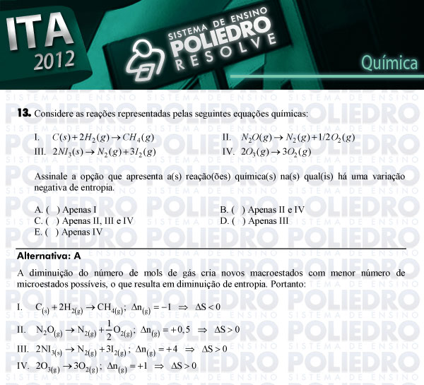 Questão 13 - Química - ITA 2012