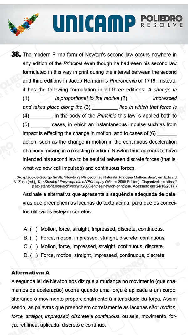Questão 38 - 1ª Fase - PROVA Q - UNICAMP 2018