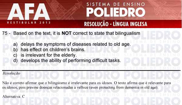 Questão 75 - Prova Modelo A - AFA 2013