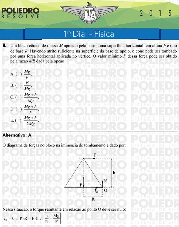 Questão 8 - Física - ITA 2015