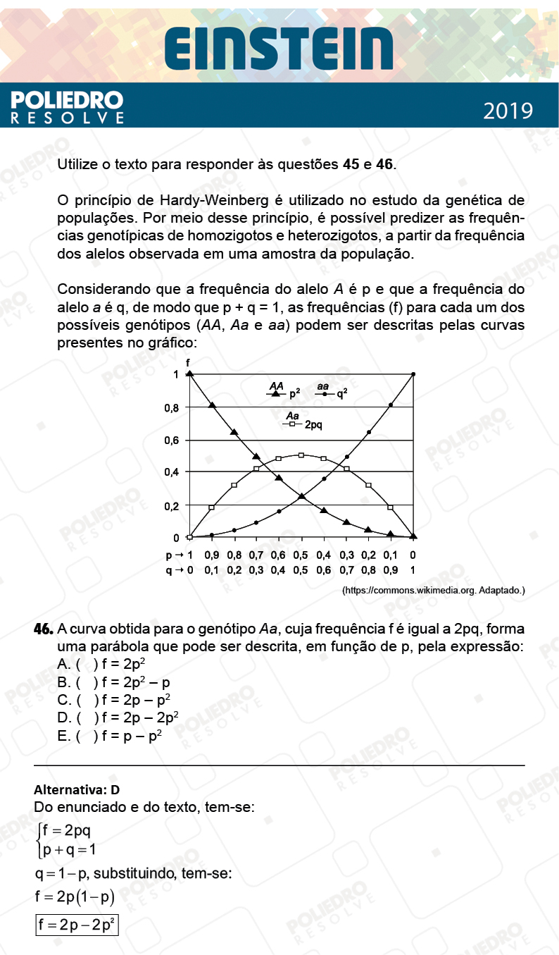 Questão 46 - Fase única - EINSTEIN 2019