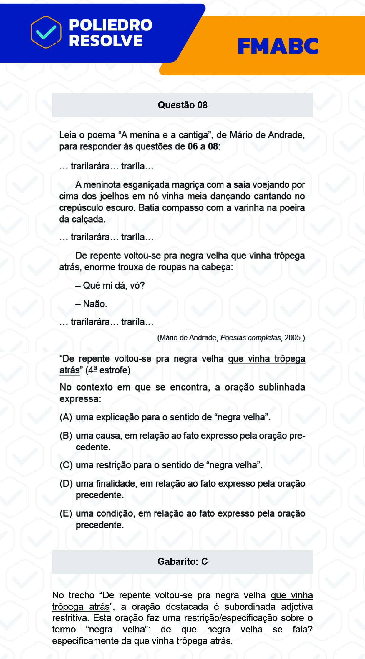 Questão 8 - Fase única - FMABC 2023