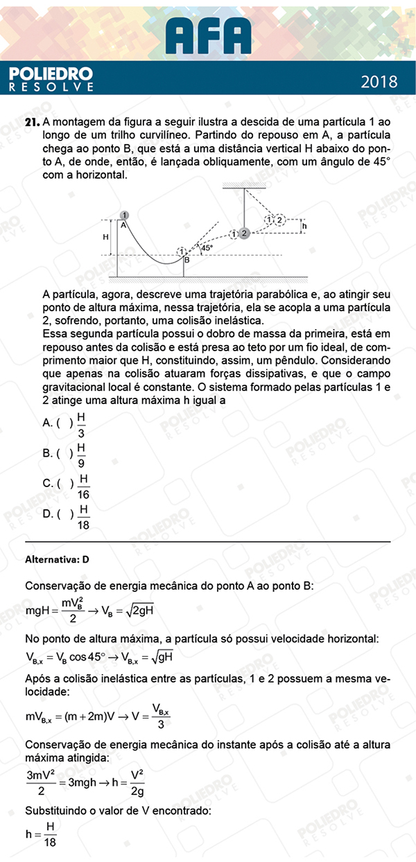 Questão 21 - Prova Modelo B - AFA 2019