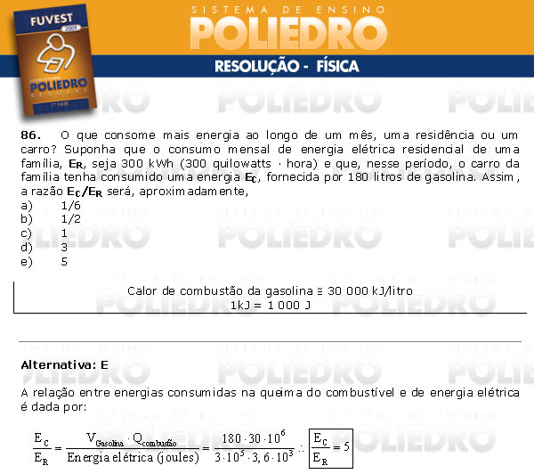 Questão 86 - 1ª Fase - FUVEST 2009