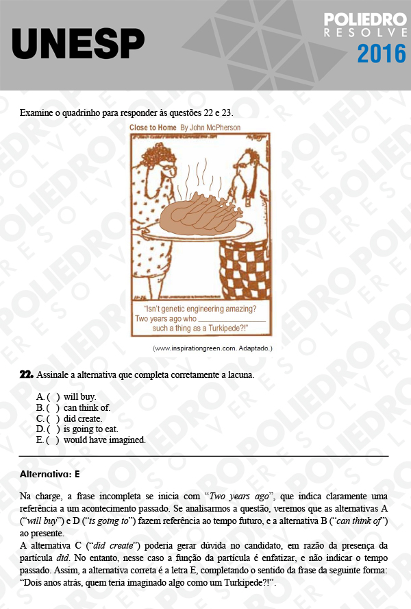 Questão 22 - 1ª Fase - UNESP 2016