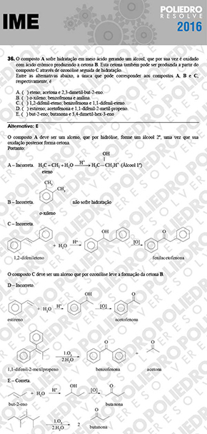 Questão 36 - Objetiva - 1ª Fase - IME 2016