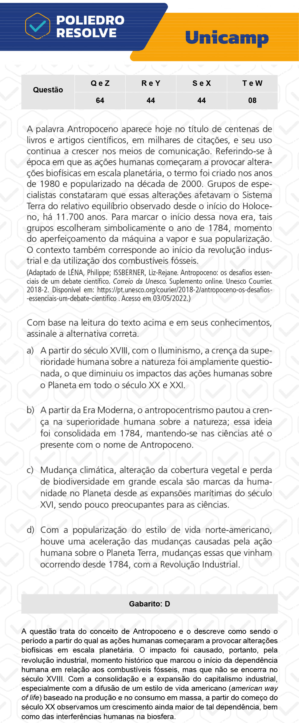 Questão 44 - 1ª Fase - 1º Dia - S e X - UNICAMP 2023