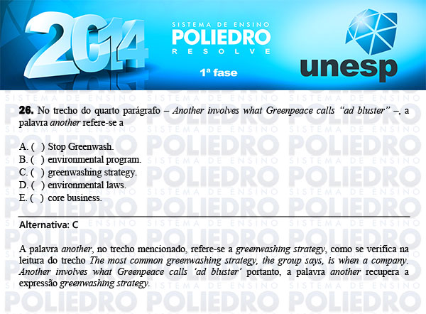 Questão 26 - 1ª Fase - UNESP 2014