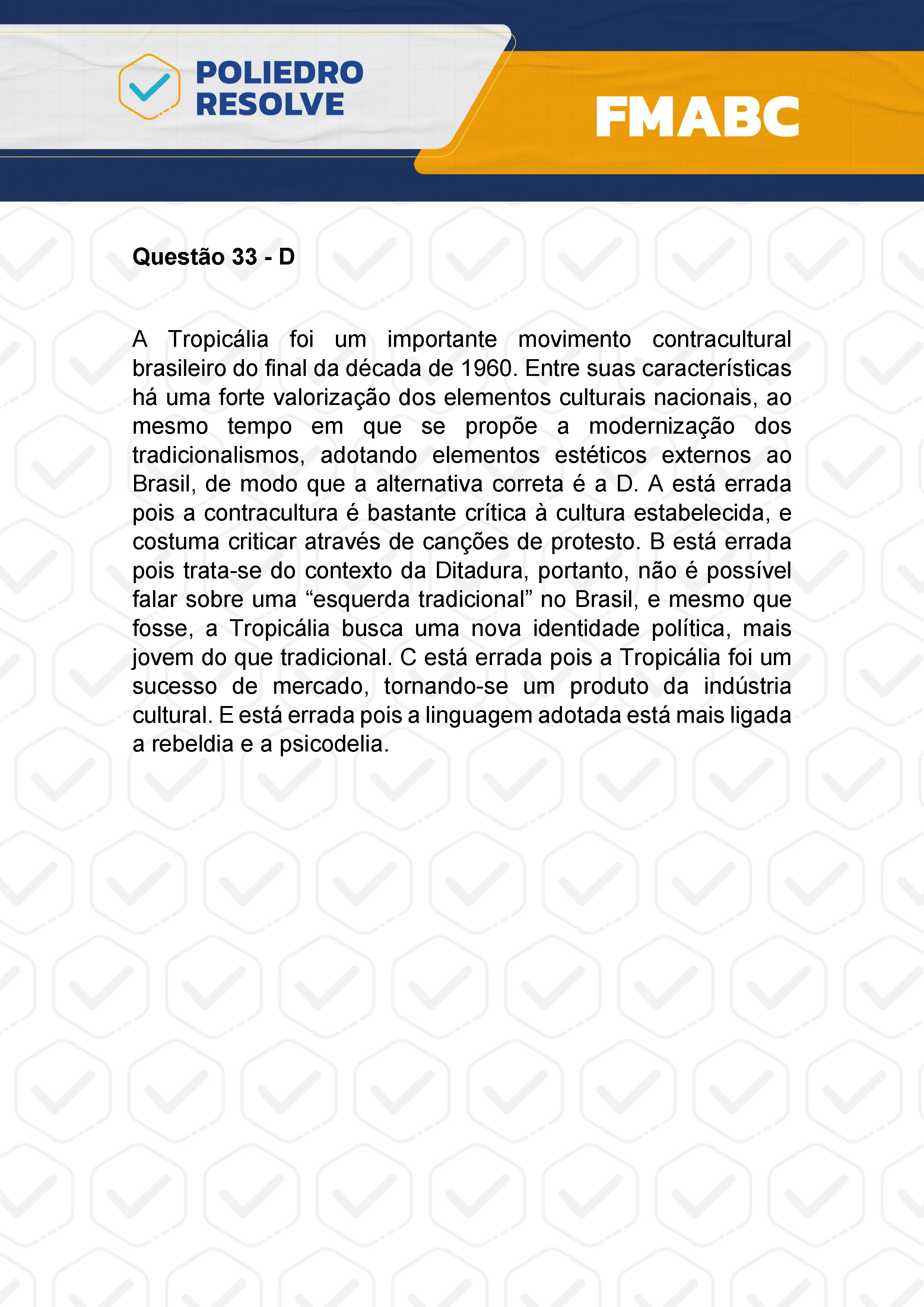 Questão 33 - Fase única - FMABC 2024