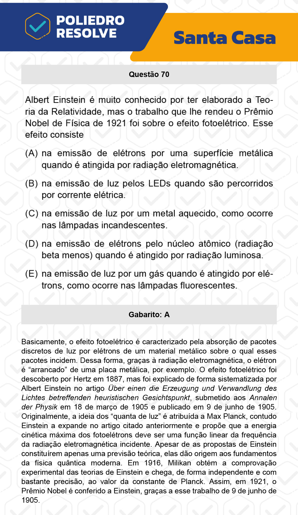 Questão 70 - 1º Dia - SANTA CASA 2023