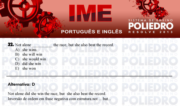 Questão 32 - Português e Inglês - IME 2013