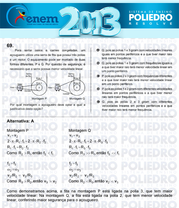 Questão 69 - Sábado (Prova Amarela) - ENEM 2013