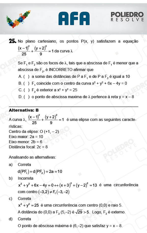 Questão 25 - Prova Modelo A - AFA 2018