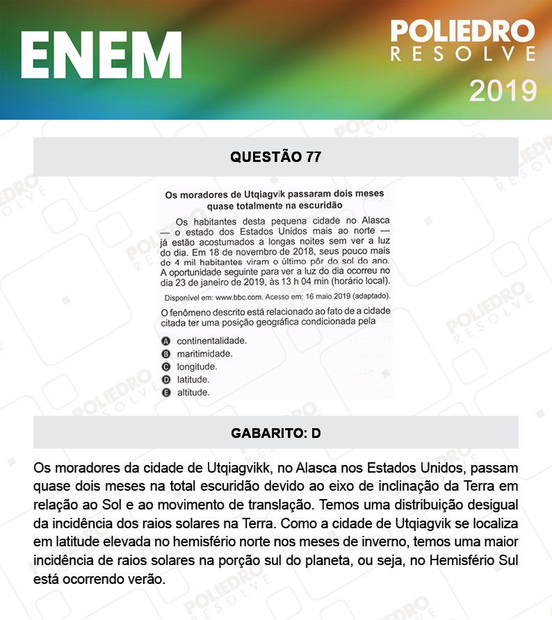 Questão 77 - 1º DIA - PROVA AMARELA - ENEM 2019