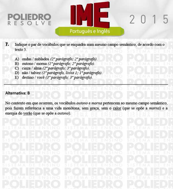 Questão 7 - Português e Inglês - IME 2015