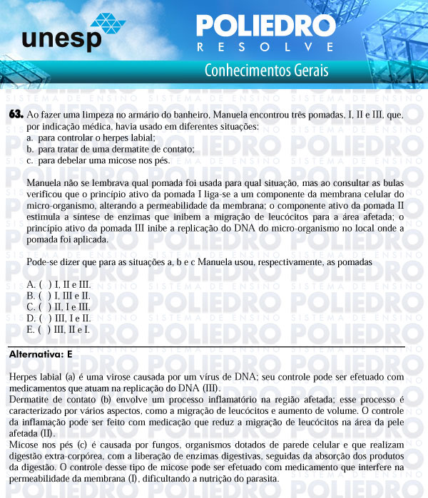 Questão 63 - 1ª Fase - UNESP 2011