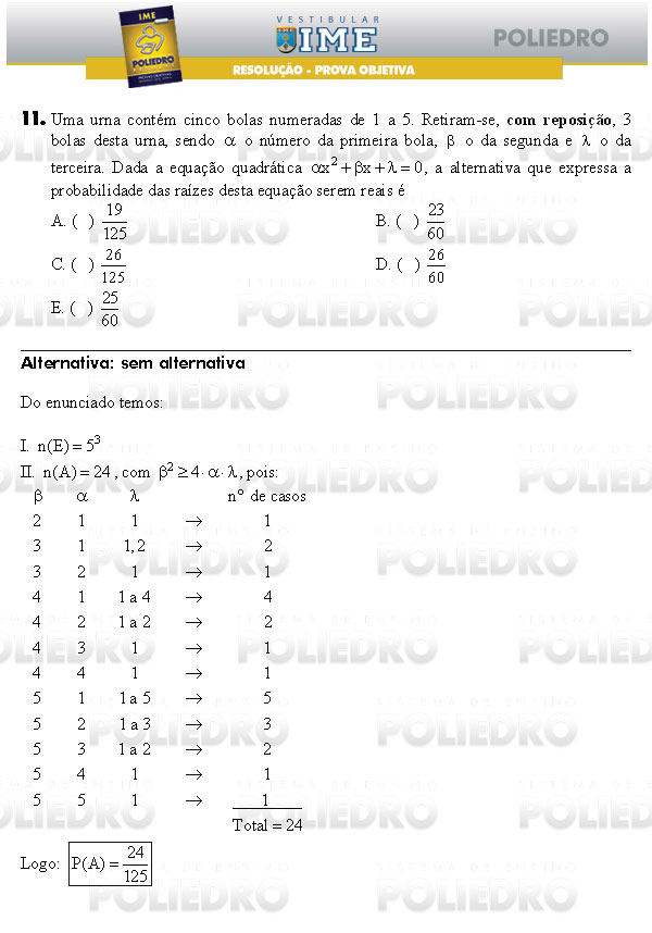 Questão 11 - Objetiva - IME 2009