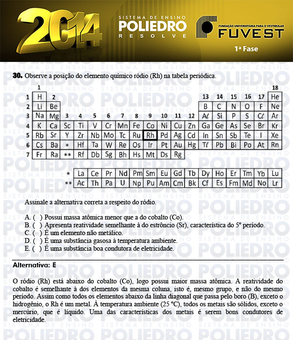 Questão 30 - 1ª Fase - FUVEST 2014