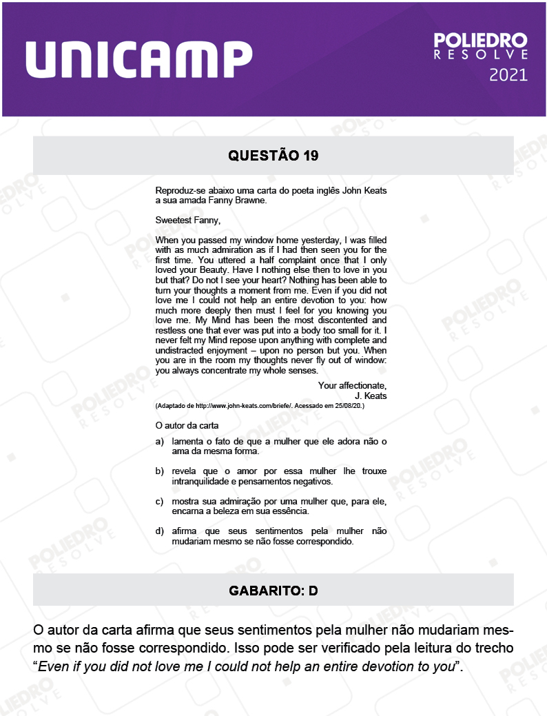 Questão 19 - 1ª Fase - 1º Dia - E e G - UNICAMP 2021