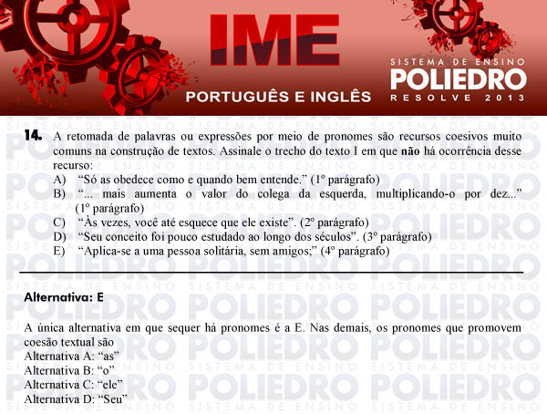 Questão 14 - Português e Inglês - IME 2013