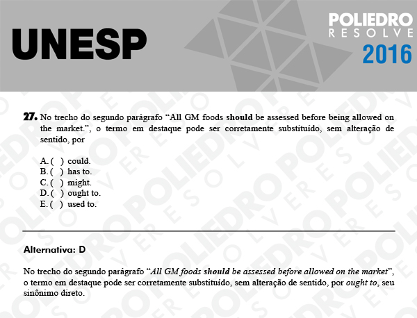 Questão 27 - 1ª Fase - UNESP 2016