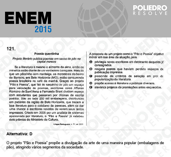 Questão 121 - Domingo (Prova Azul) - ENEM 2015