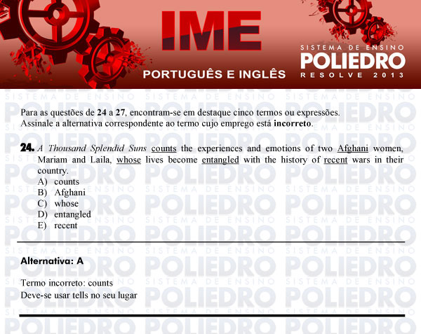 Questão 24 - Português e Inglês - IME 2013