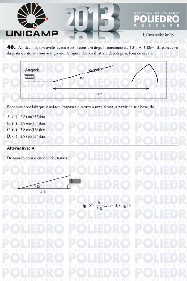 Questão 40 - 1ª Fase - UNICAMP 2013