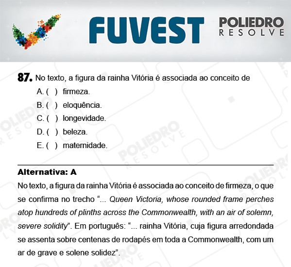 Questão 87 - 1ª Fase - PROVA V - FUVEST 2018