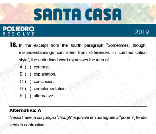 Questão 18 - 2º Dia - Objetivas - SANTA CASA 2019