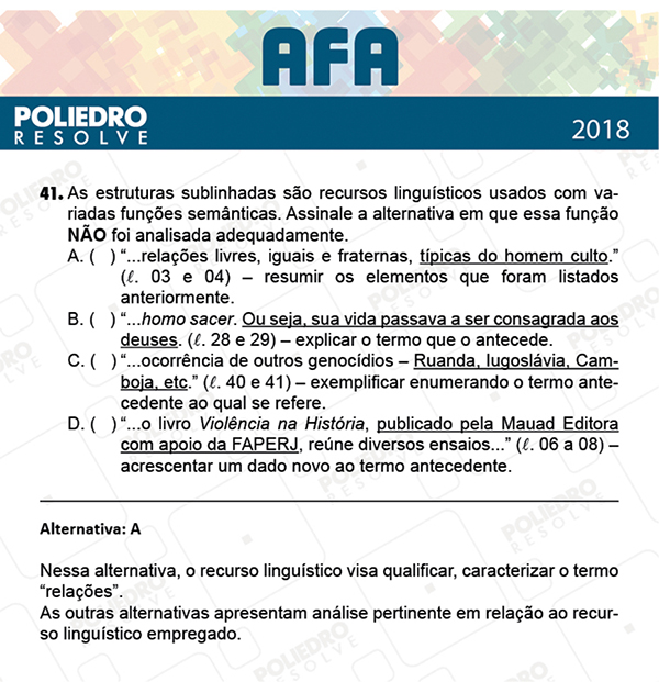 Questão 41 - Prova Modelo B - AFA 2019