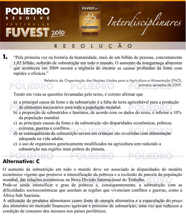 Questão 1 - 1ª Fase - FUVEST 2010