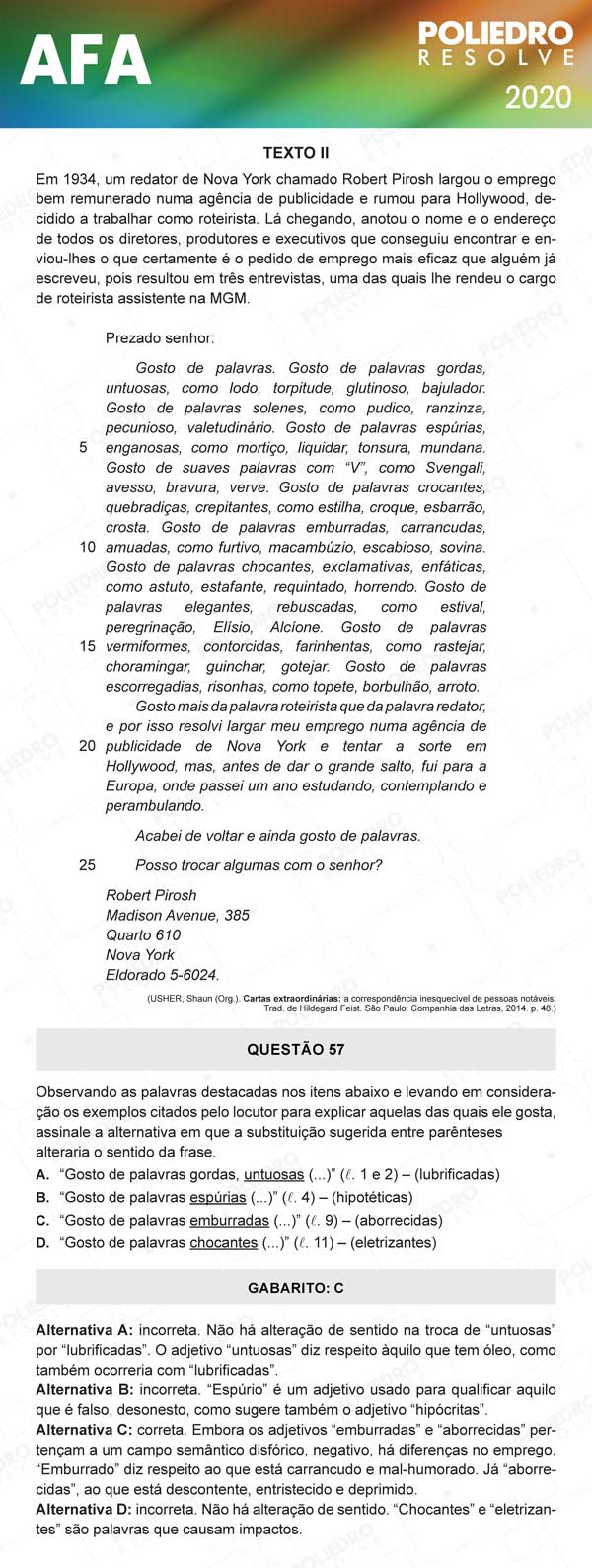 Questão 57 - Prova Modelo C - AFA 2020