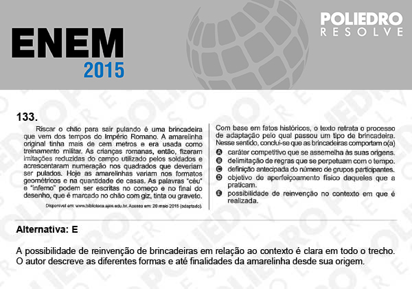 Questão 133 - Domingo (Prova Azul) - ENEM 2015