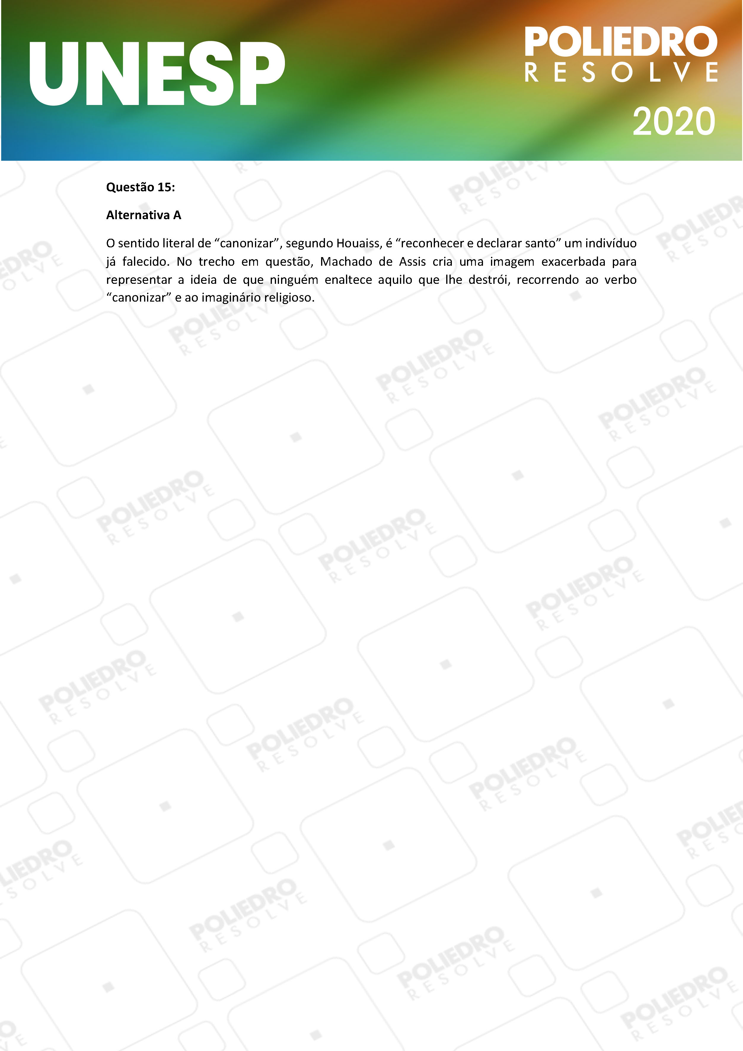 Questão 15 - 1ª Fase - UNESP 2020