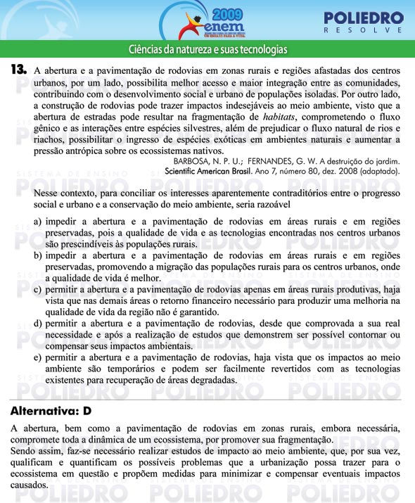 Questão 13 - Prova - ENEM 2009