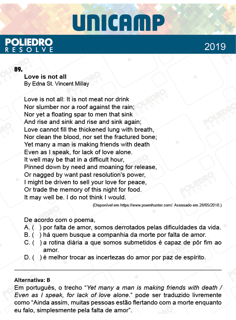 Questão 89 - 1ª Fase - PROVA Q e X - UNICAMP 2019