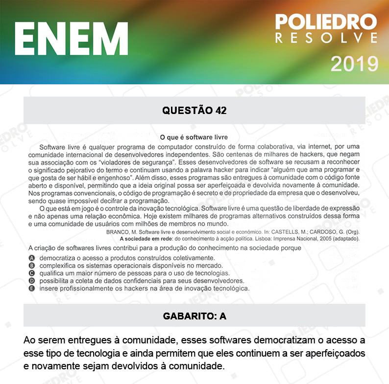 Questão 42 - 1º DIA - PROVA AMARELA - ENEM 2019