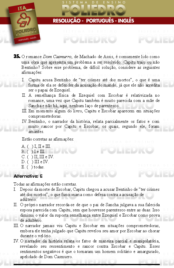 Questão 35 - Português e Inglês - ITA 2008