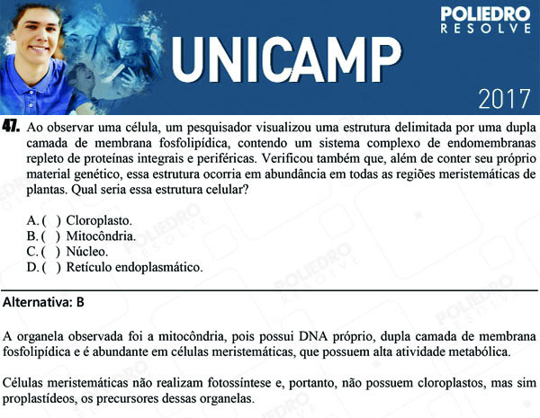 Questão 47 - 1ª Fase - UNICAMP 2017