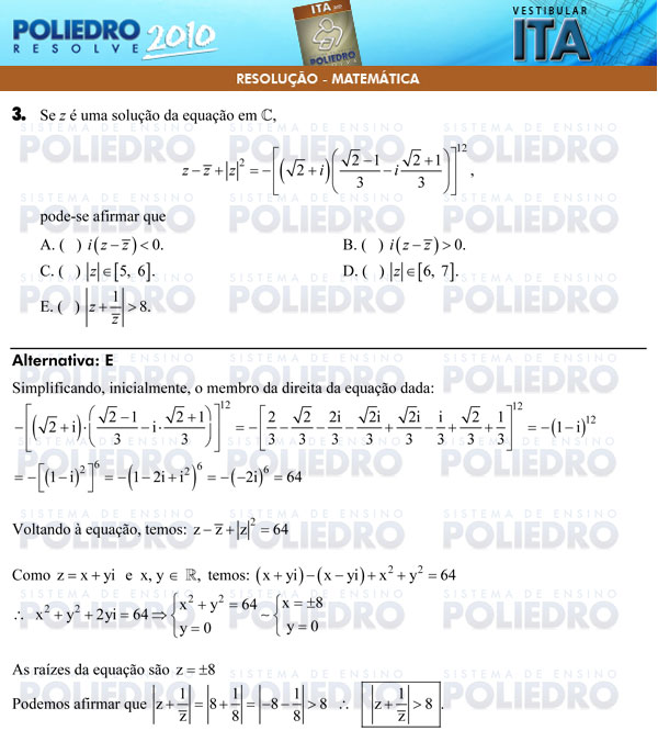 Questão 3 - Matemática - ITA 2010