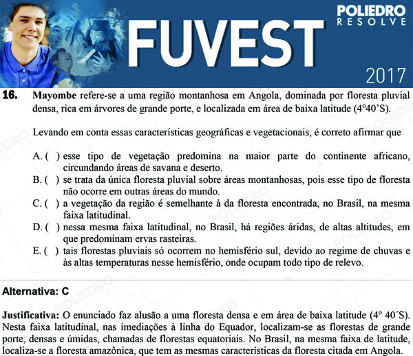 Questão 16 - 1ª Fase - FUVEST 2017