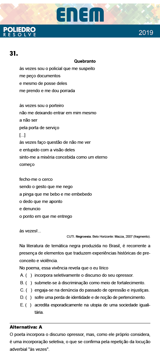 Questão 31 - 1º Dia - Prova BRANCA - ENEM 2018