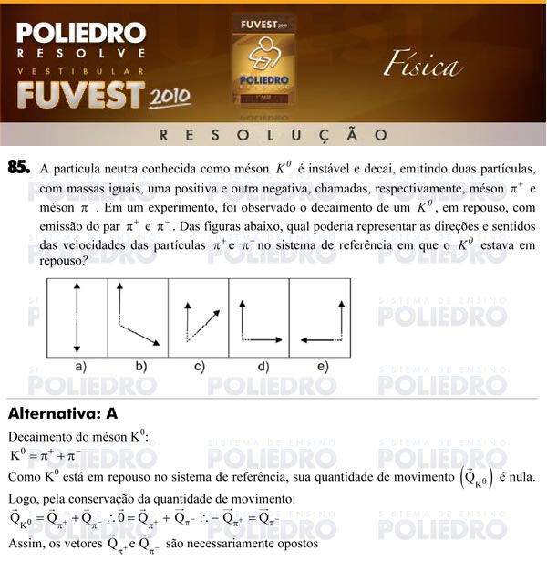 Questão 85 - 1ª Fase - FUVEST 2010