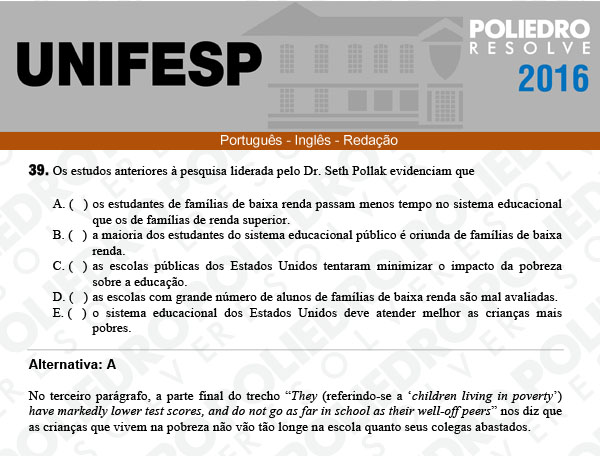 Questão 39 - Línguas - UNIFESP 2016