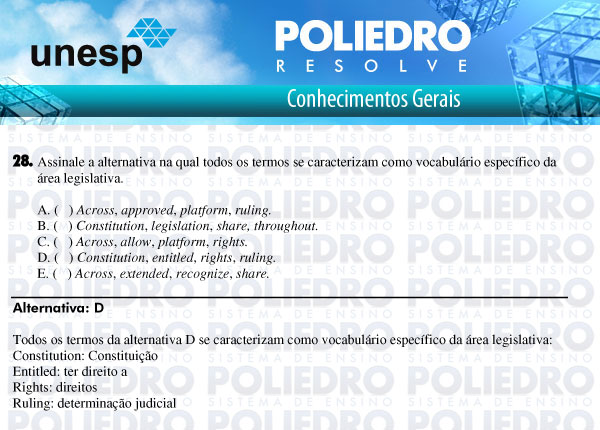 Questão 28 - 1ª Fase - UNESP 2011