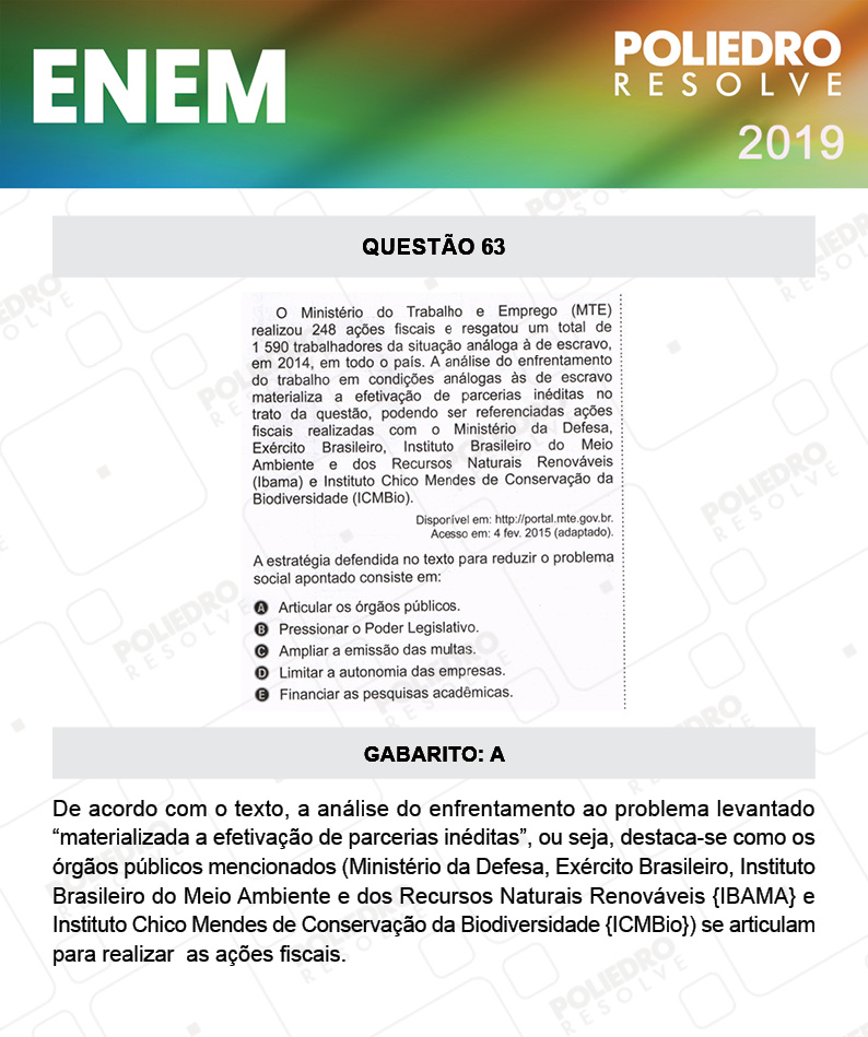 Questão 63 - 1º DIA - PROVA BRANCA - ENEM 2019